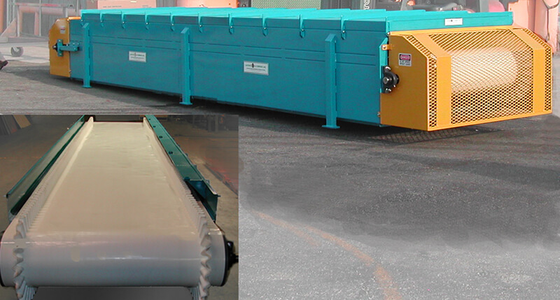 Bulk handling transfer belt conveyor with corrugated side wall belt.